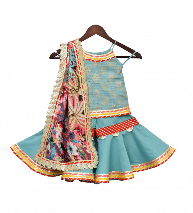 Cotton Foil Printed Kurti With Sharara & Printed Dupatta - Day Dress (634x700), Png Download
