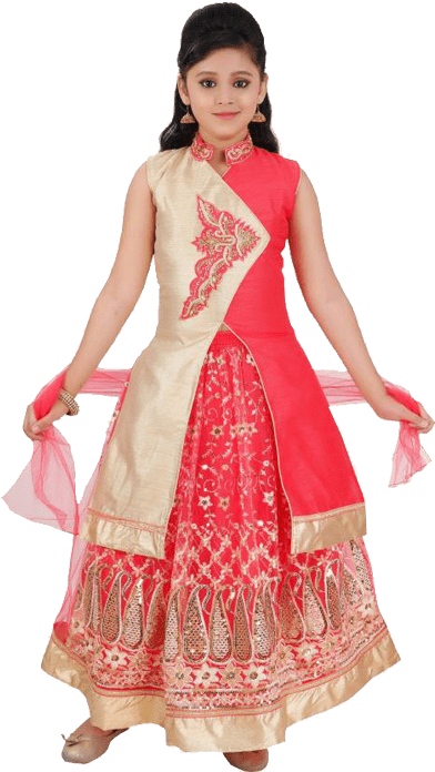 Saarah Girls Lehenga Choli Ethnic Wear Self Design - Silk (636x832), Png Download