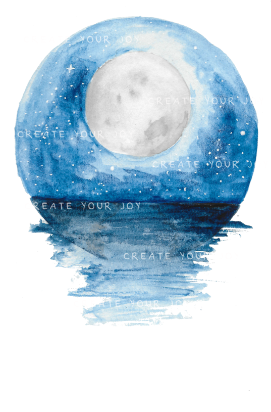 Watercolor Ocean And Moon Digital Download Png File - Circle (539x825), Png Download