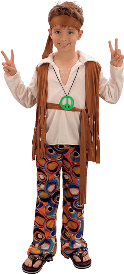 Child 60s 70s Fringed Hippie - Retro Costumes For Boys (600x951), Png Download