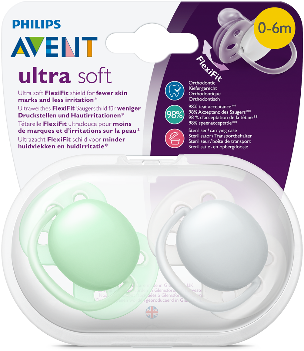 Ultra Soft Soother 0-6m Neutral Mix 2pk - Avent Pacifier Ultra Soft (1279x1280), Png Download