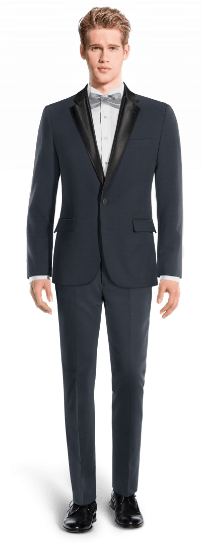 Blue & Black Tuxedo-view Front - Double Breasted Tweed Suit (400x1089), Png Download