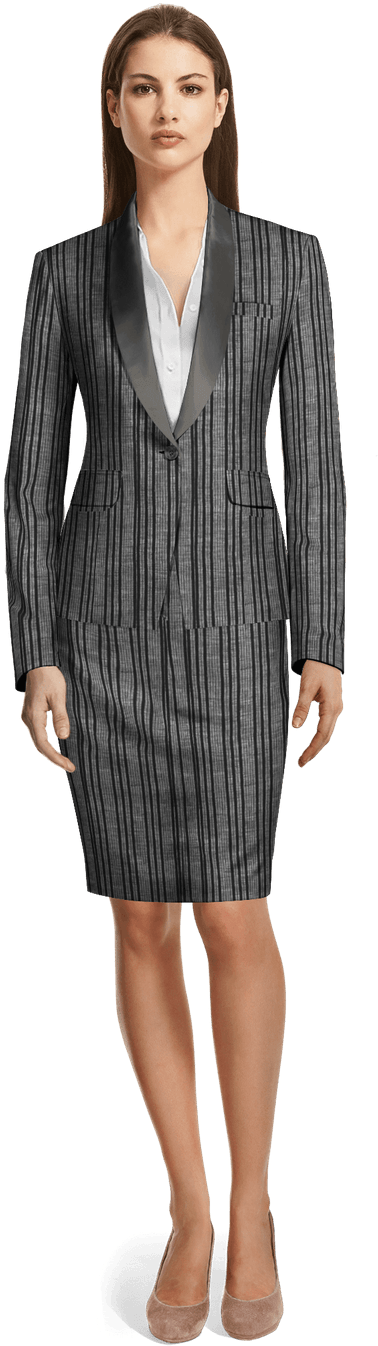 Black Striped Linen Skirt Tuxedo-view Front - Velvet Suits For Women (437x1401), Png Download