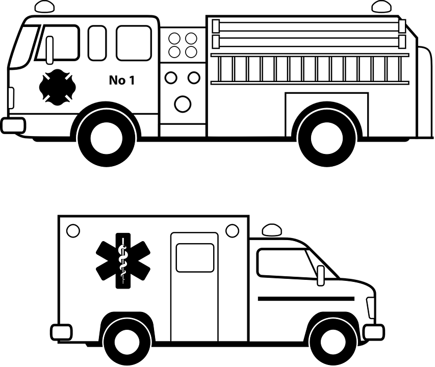 Fire Truck Vector Free Ambulance Emergency Fire Free - Fire Truck Vector Clipart (853x720), Png Download