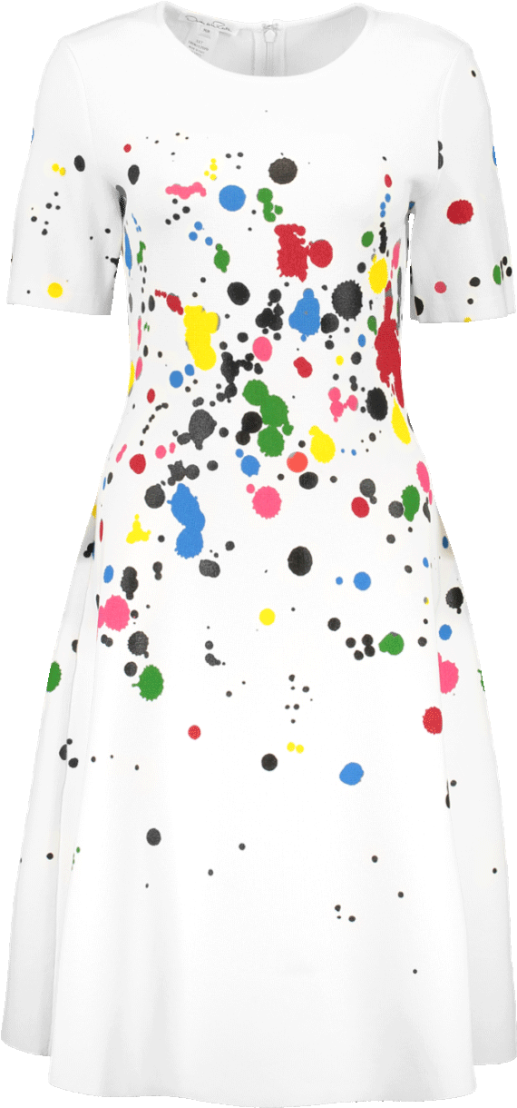 Oscar De La Renta Short-sleeve Splatter Paint Dress - Pattern (960x1223), Png Download