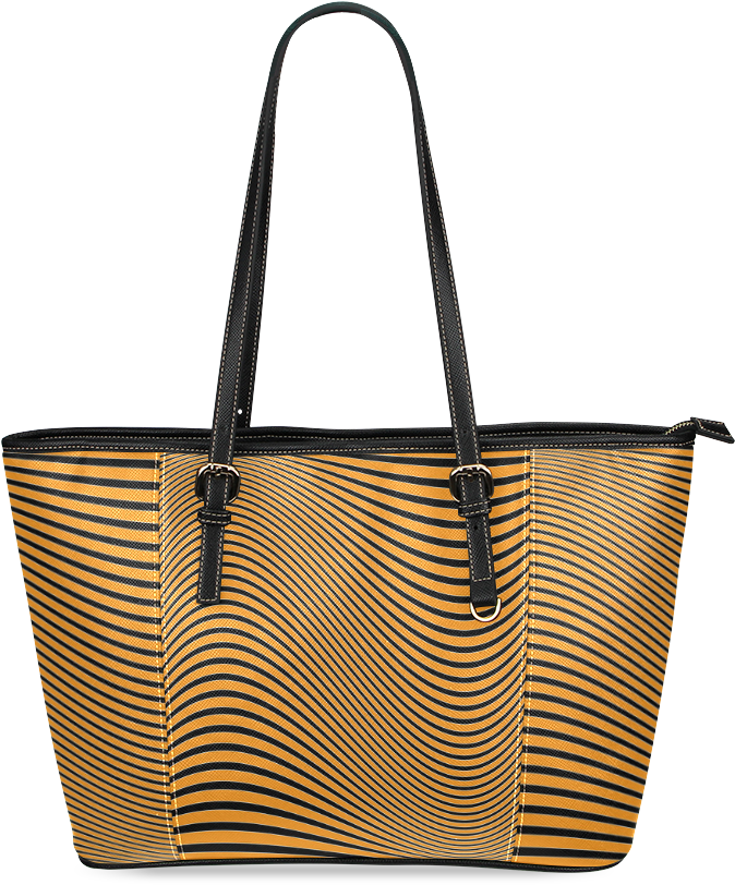 Orange And Black Wavy Lines Leather Tote Bag/small - Tote Bag (1000x1000), Png Download