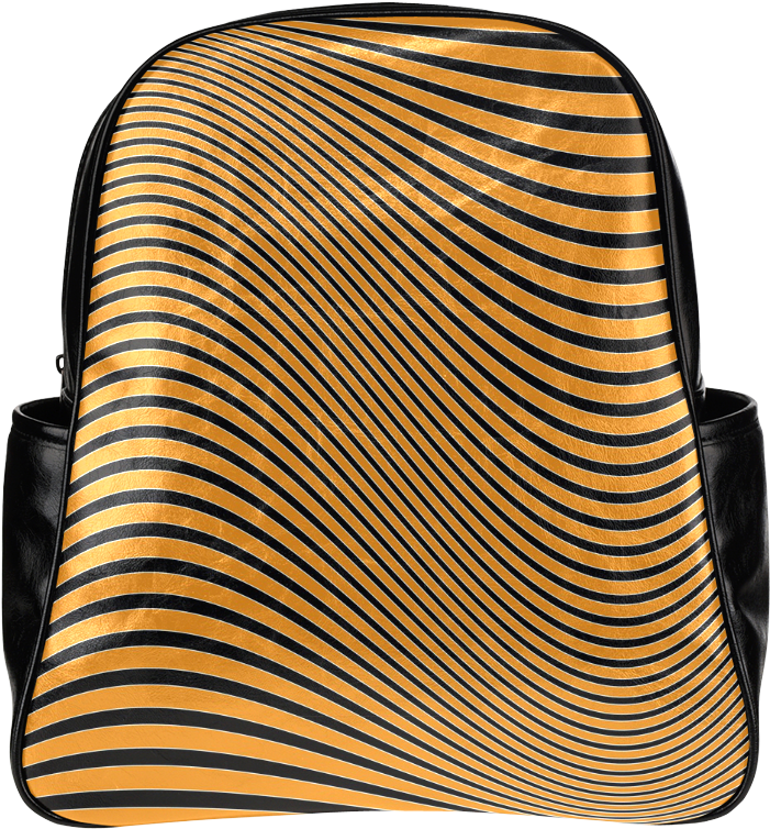 Orange And Black Wavy Lines Multi-pockets Backpack - Handbag (1000x1000), Png Download