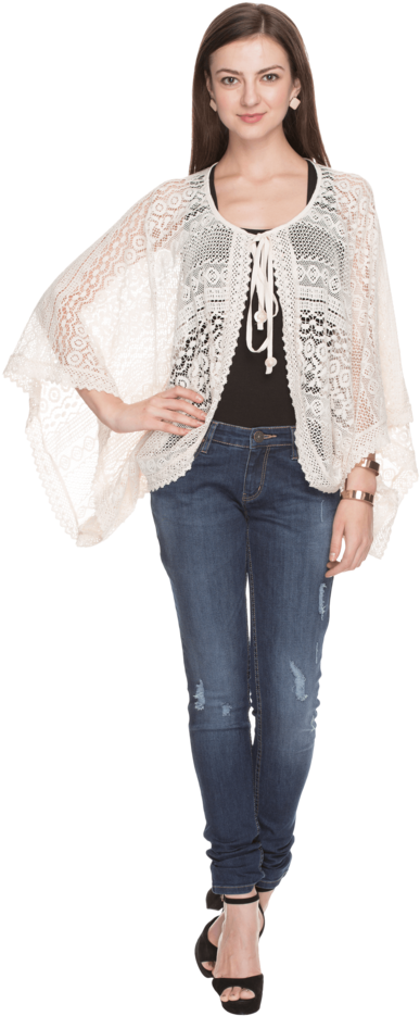 Women Slim Fit Lace Shrug - Girl (640x960), Png Download