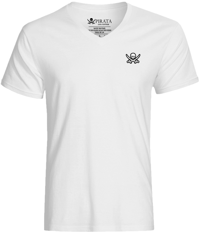 Captain Jack Embroidered White V-neck With Large Black - Camiseta Cuello V Blanca (800x800), Png Download