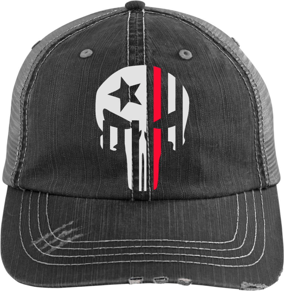 Thin Red Line Punisher Skull Fireman Distressed Cap - Hat (1155x1155), Png Download