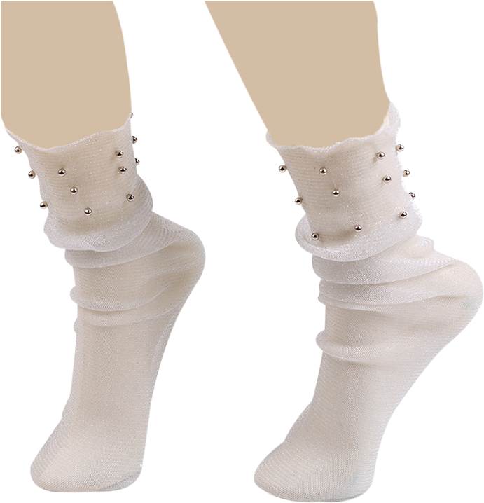Beaded Embellished Yarn Fishnet Crew Socks - Sock (700x931), Png Download