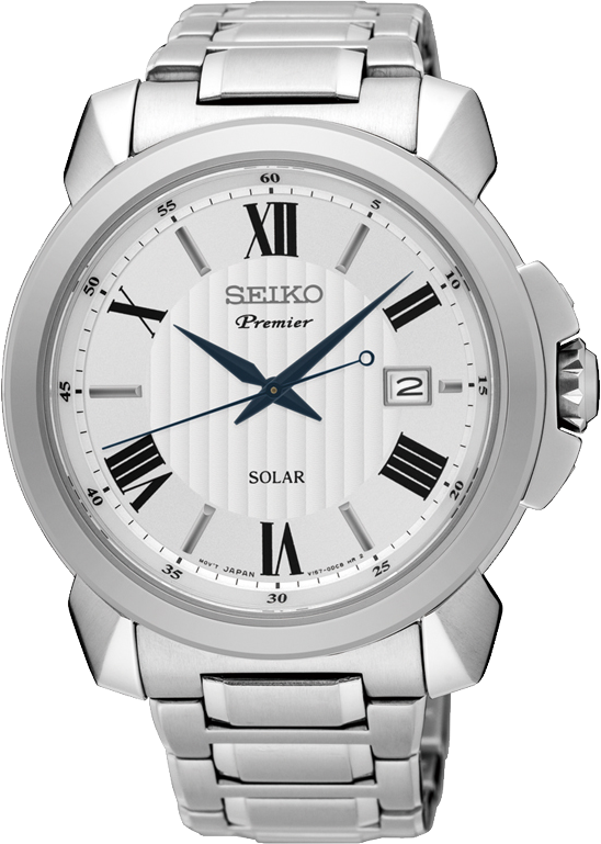 Watch Seiko Solar Round Silver Dial Blue Hands 100m - Seiko Premier Sur015j1 (548x769), Png Download