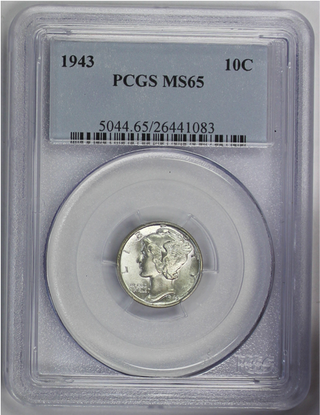 1943 Mercury Dime Pcgs Ms65 - Silver (600x600), Png Download