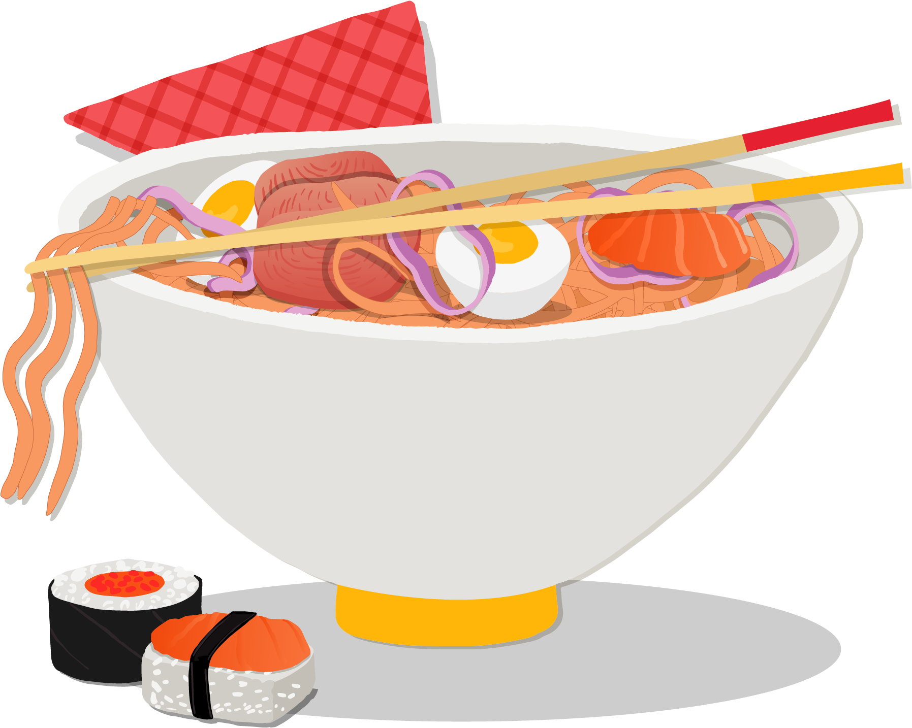 Ramen Japanese Cuisine Pasta Instant Noodle - Bowl Of Ramen Painting (1795x1762), Png Download
