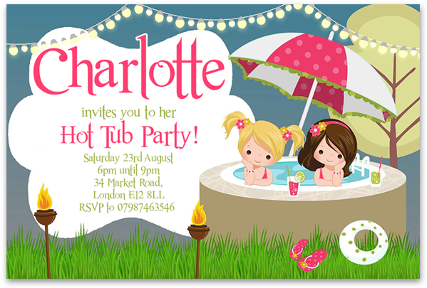 Personalised Hot Tub Pool Party Invitations - Cartoon (614x614), Png Download