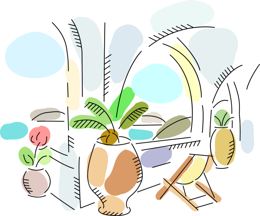 Vector Illustration Of Tropical Beach Resort Balcony (840x700), Png Download