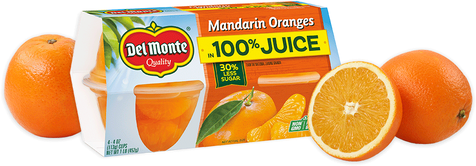 Mandarin Oranges In 100% Juice, Fruit Cup® Snacks - Del Monte (1050x500), Png Download