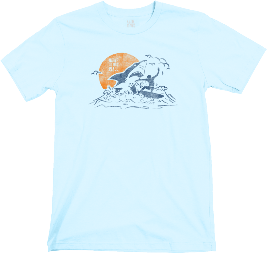 M's Great White Shark Surfer Organic Cotton T-shirt - Manta Ray (1022x1024), Png Download