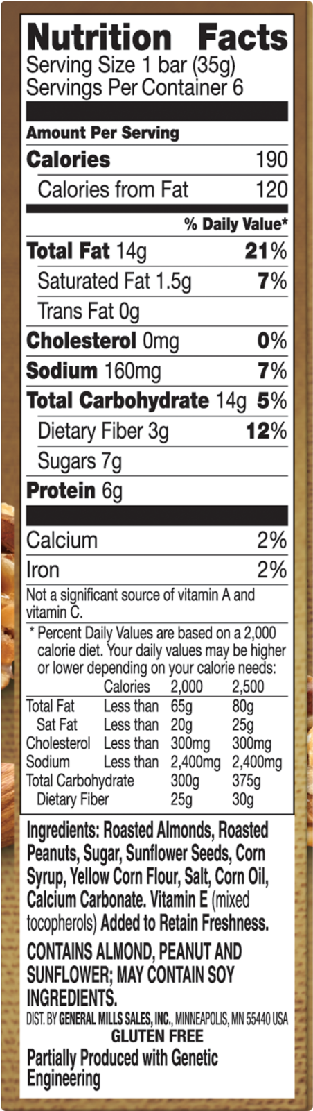 Nature Valley Almond Crunch Roasted Nut Brittle Bars - Nutrition Facts (1600x1600), Png Download