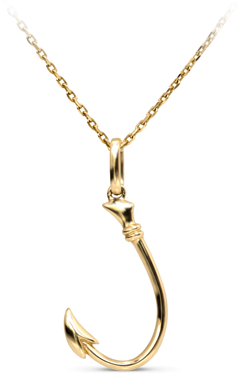 Yellow Gold Fisherman Fish Hook Jewelry - Pendant (1280x1280), Png Download