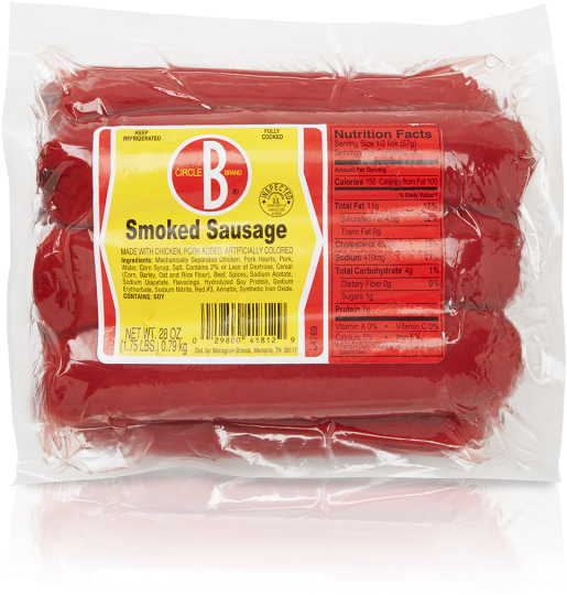 Circle B Smoked Sausage Is The - Red Casing Sausage (800x800), Png Download