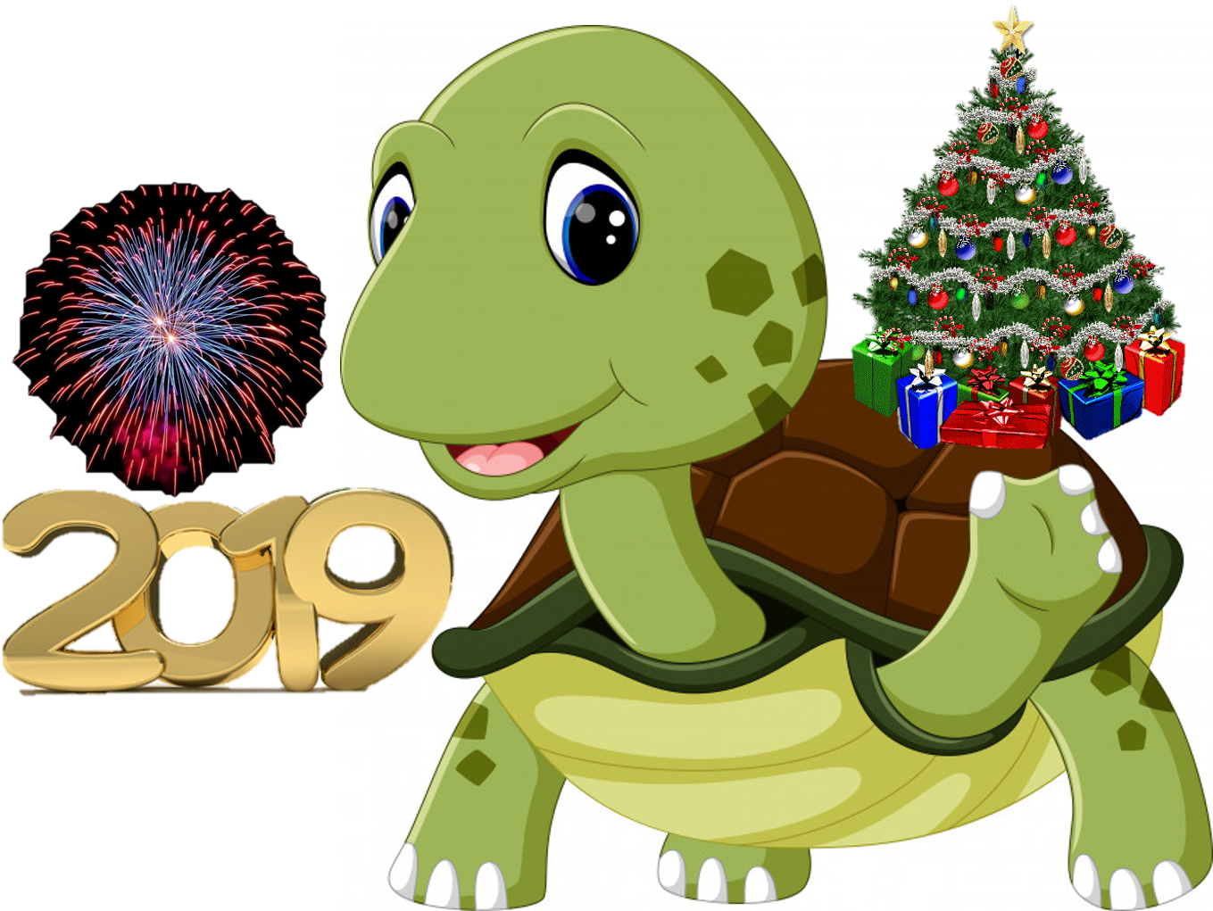Merry Christmas - Animated Cute Turtle (1489x1025), Png Download