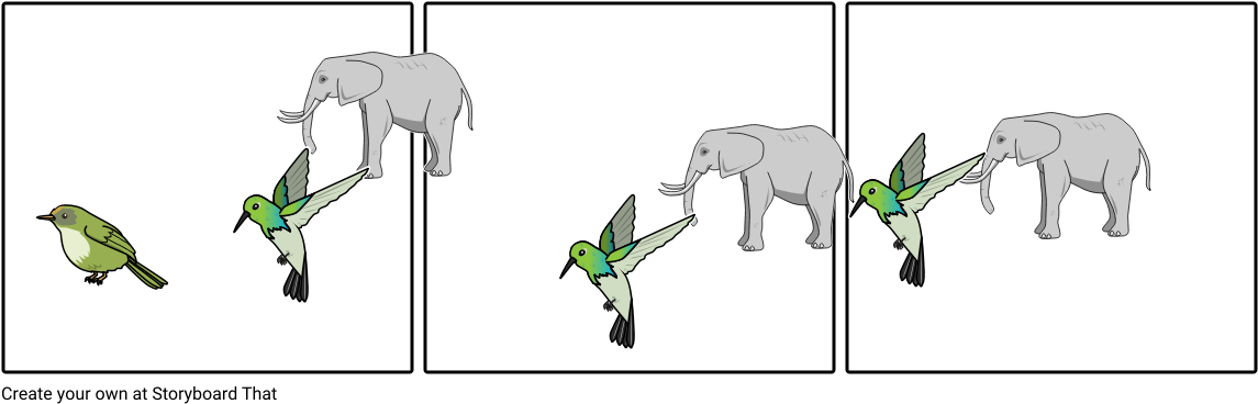 The Elephant And The Hummingbird - Cartoon (1164x385), Png Download