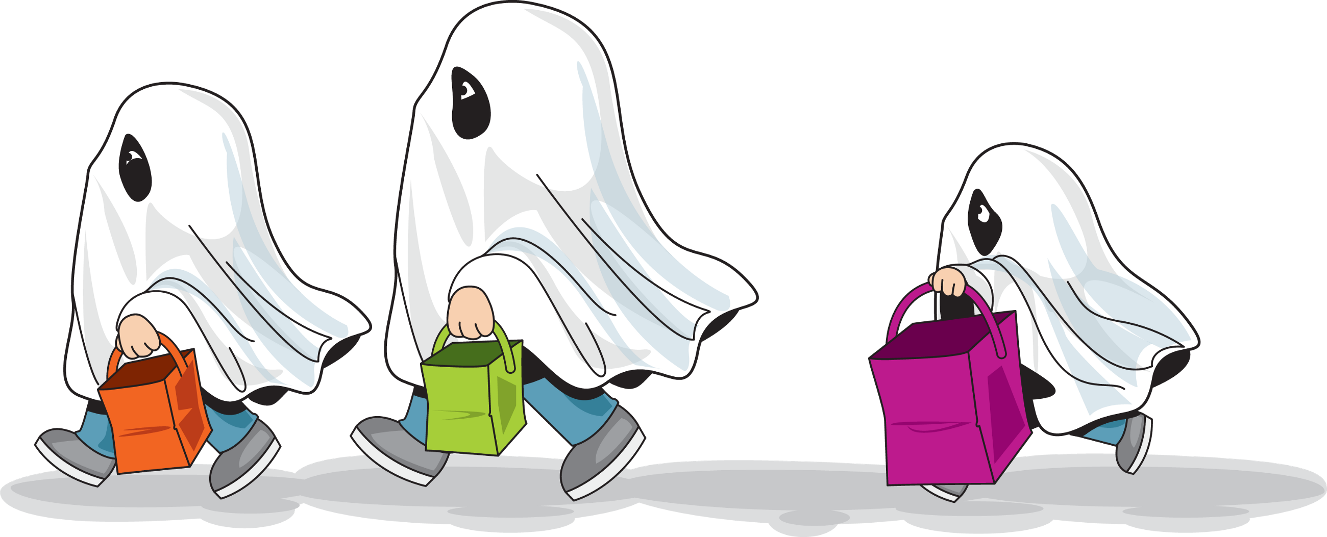 Being A Kid On Halloween Can Lead To An Exciting Adventure, - Little Ghosts Trick Or Treaters Clip Art (2600x1053), Png Download