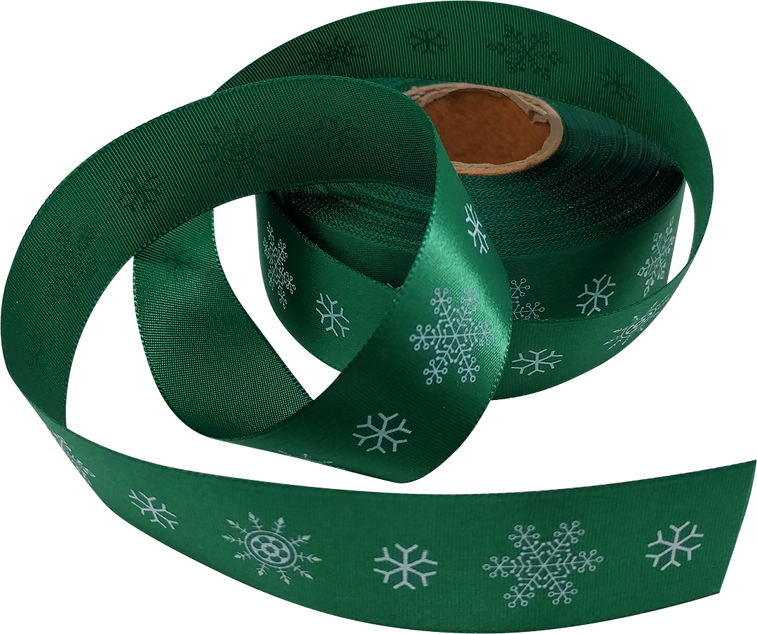 Green Satin Ribbon With White Snowflake Design - Belt (1080x905), Png Download