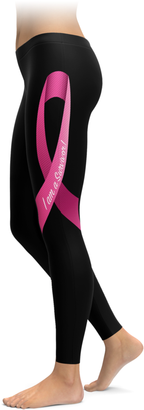 Survivor Ribbon Breast Cancer Awareness Leggings - Powered By Plants Leggings (740x895), Png Download
