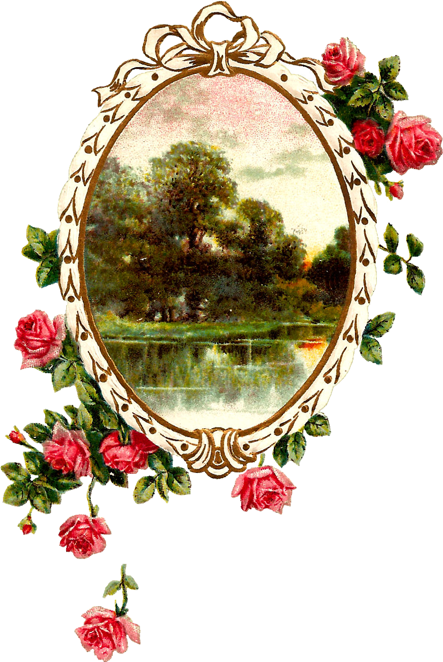 Antique Images Free Digital Printable Label And Pink - Flower Rose Frame Png (1039x1472), Png Download