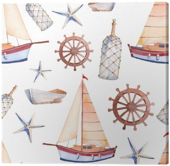 Watercolor Marine Seamless Pattern - Boat (400x400), Png Download