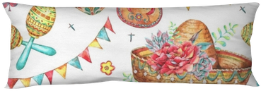 Watercolor Seamless Pattern With Skull In Sombrero - Cushion (400x400), Png Download