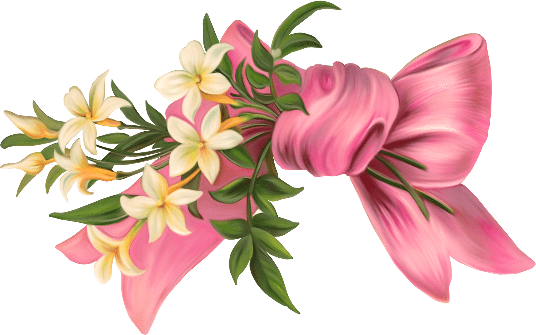 Flowers And Ribbon - Bow And Flowers (1800x1147), Png Download