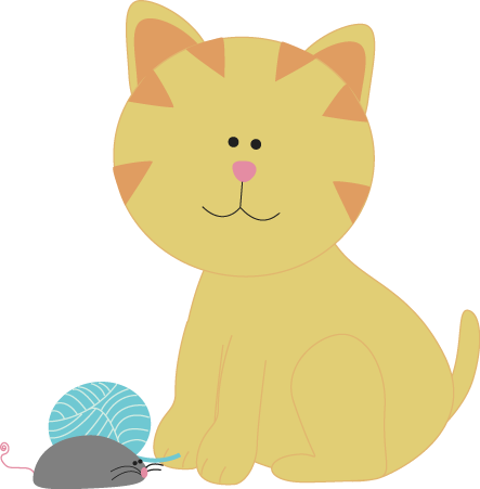Kittens Clipart Cat Toy - Cat With Mouse Clipart (443x451), Png Download
