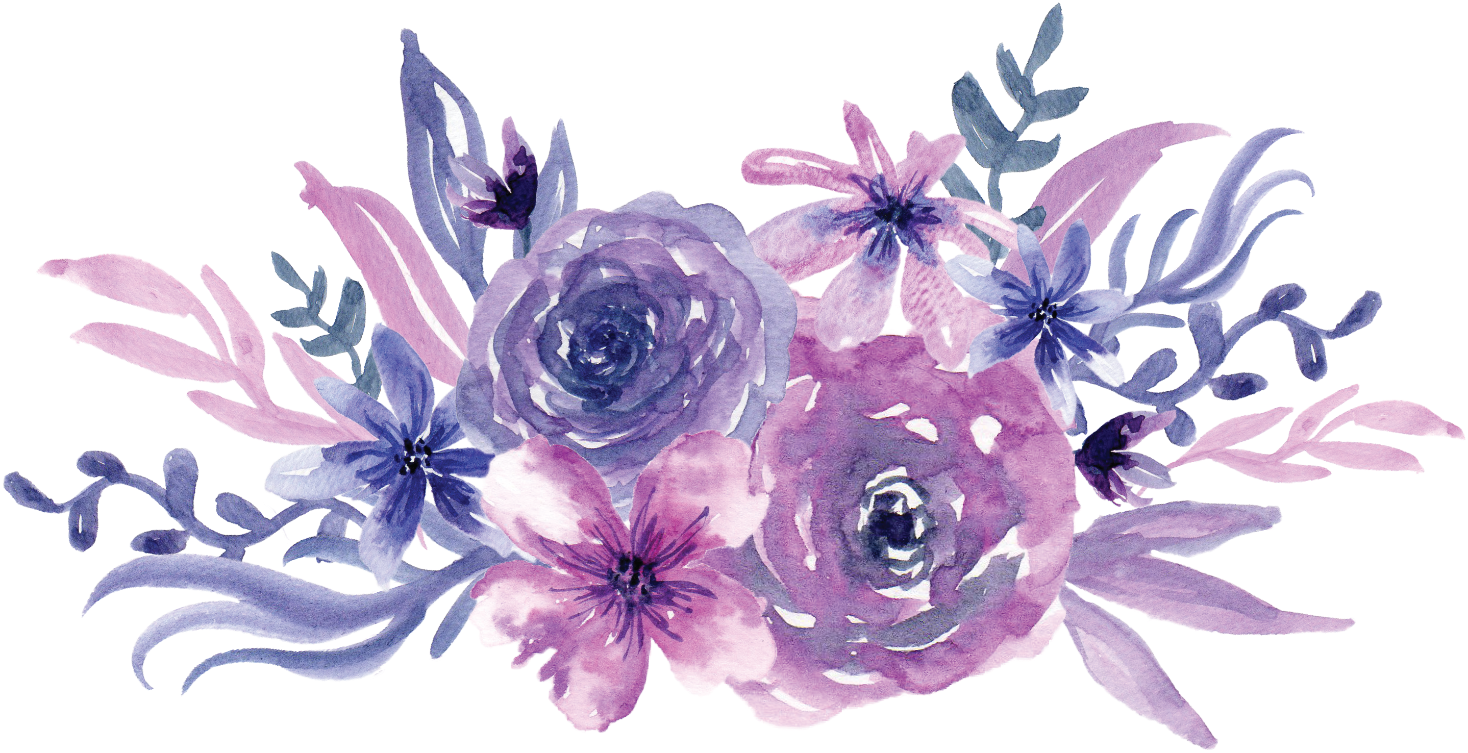 Watercolor Painting Flowers Transprent - Purple Flowers Watercolor Png (2902x1515), Png Download