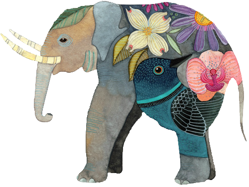 Art Elephant Watercolor Transparent Transparent Elephant - Cheap Cushion Cover Cute Floral Elephant Pattern Linen (500x375), Png Download