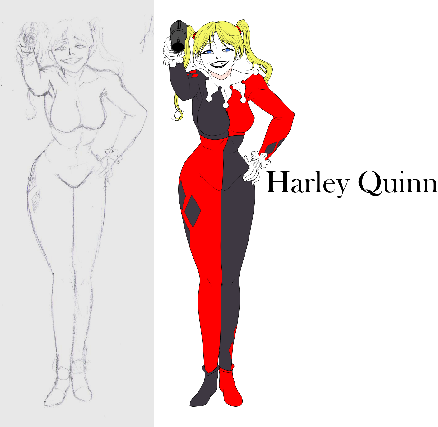 Harley Quinn Wip By Fvsj On Deviantart Svg Freeuse - Drawing (1408x1372), Png Download
