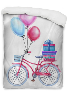 Watercolor Illustration, Bicycle, Balloons, Gift Boxes, - Balloons With Bike Clipart (400x400), Png Download