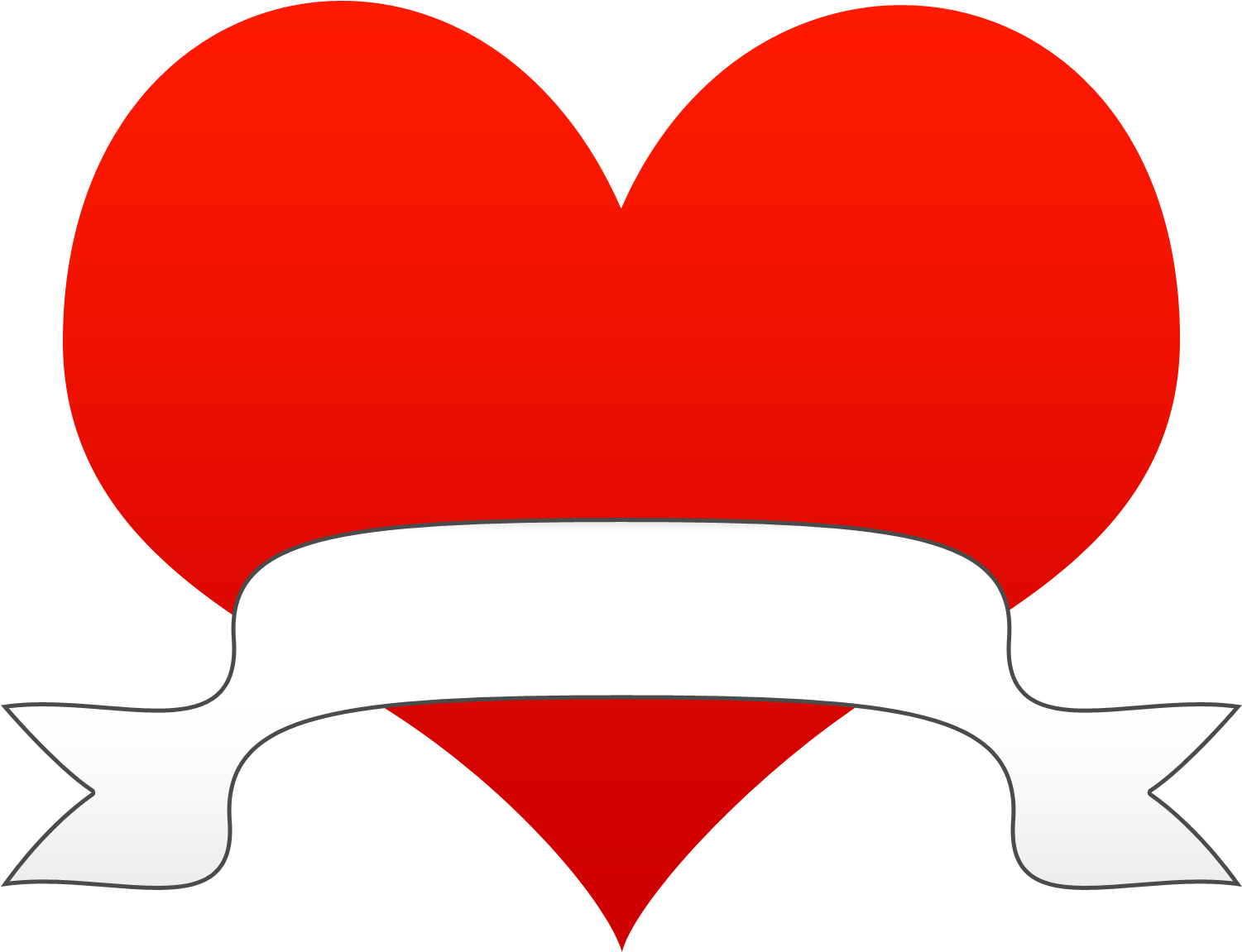 Hearts Heart Clip Art Black And White Free Clipart - Heart With Ribbon Clipart (1538x1223), Png Download