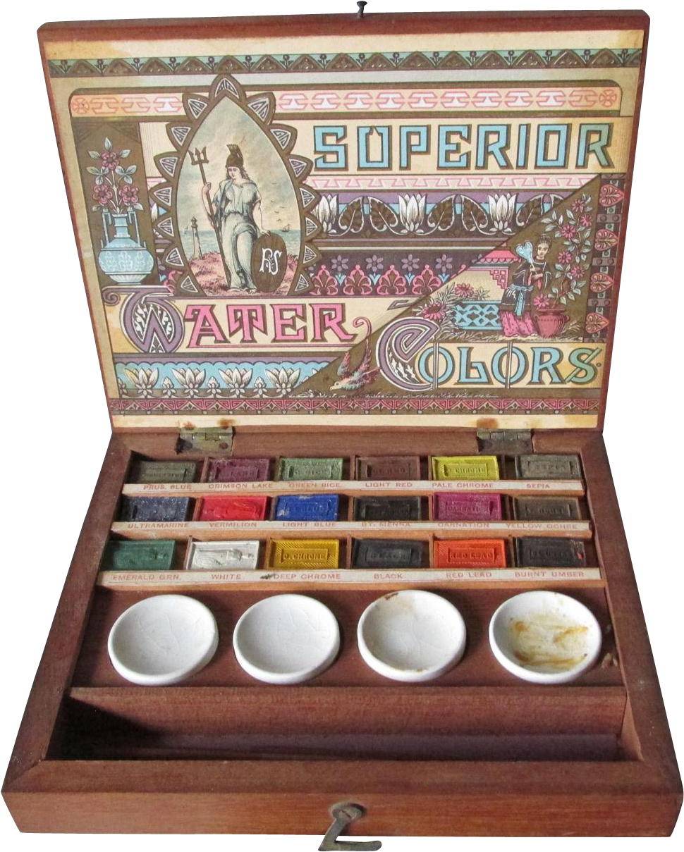 A Rare Set Of Antique Watercolor Paints - Watercolor Painting (1208x1208), Png Download