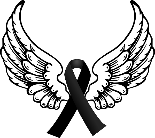Remembrance - Black Ribbon Angel Wings (600x538), Png Download