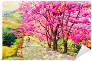 Painting Watercolor Landscapem Of Wild Himalayan Cherry - Watercolor Painting (400x400), Png Download