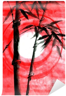 Watercolor Ink Japanise Bamboo On Sunset Wall Mural - Watercolor Painting (400x400), Png Download