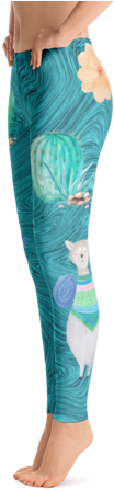 Boho Watercolor Llama & Cactus Turquoise Marble Print - Leggings (480x480), Png Download