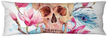 Watercolor Human Skull And Pink Flowers Magnolia Body - Beddinginn Blooming Flower On Skull Print 3d 4pcs Bedding (400x400), Png Download