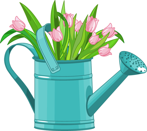 Watercolor Flower Clipart Tulip Clipart Spring Clipart - Flower Watering Can Clipart (600x536), Png Download