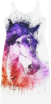 Watercolor Horse Phaedra Sleeveless Open Fork Long - Watercolor Horse Greeting Cards (500x500), Png Download
