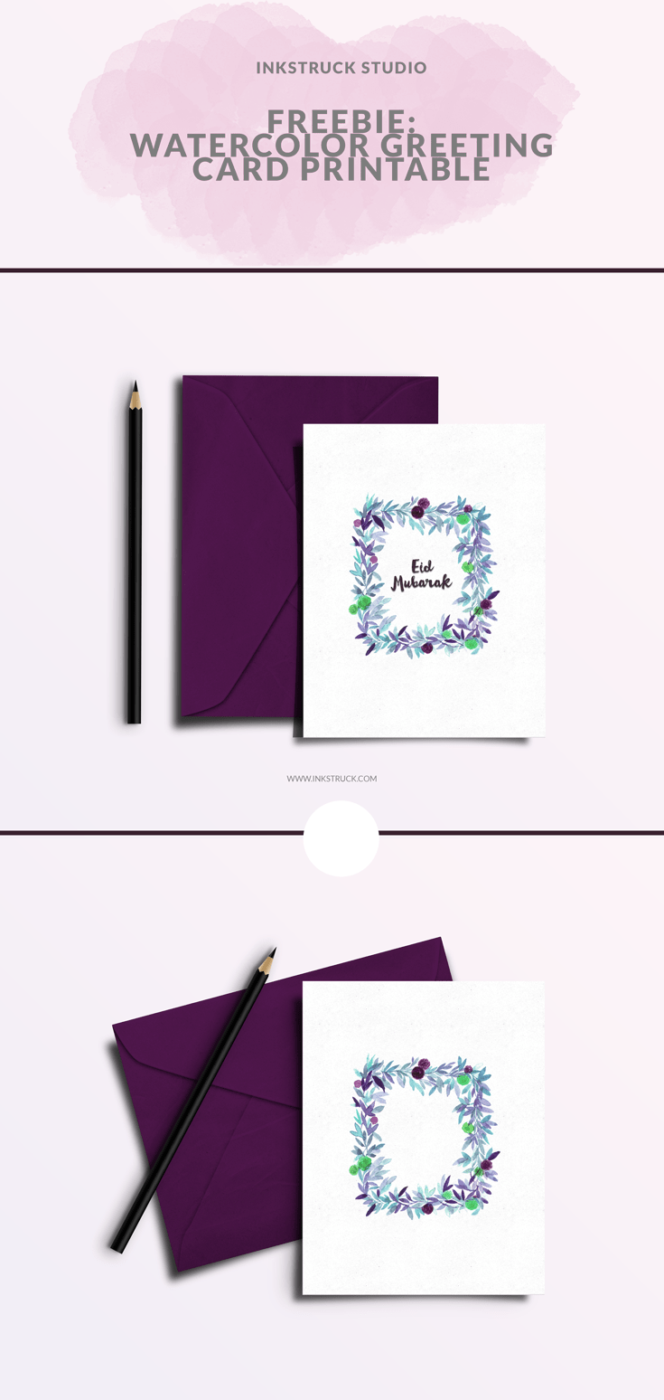 Download A Free Watercolor Greeting Card Printable - Eid Mubarak (735x1548), Png Download