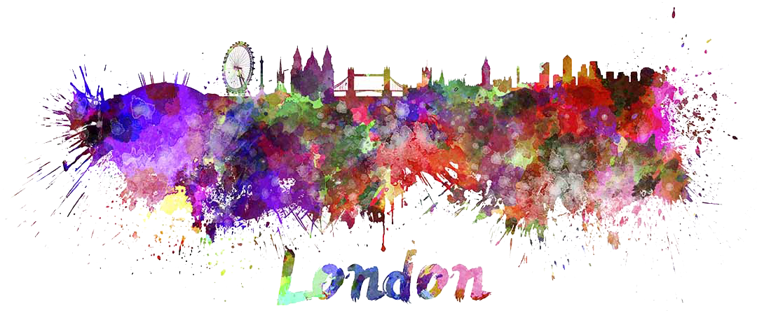 Sample Background - Giclee Painting: London Splatter Skyline, 18x24in. (1080x444), Png Download